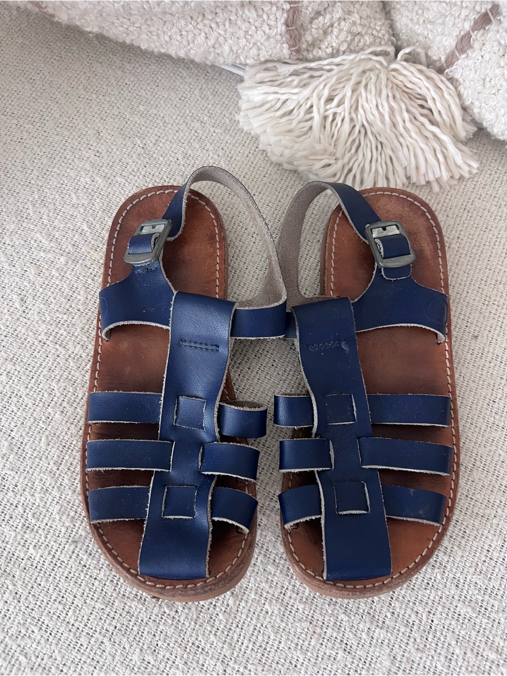 Freshly Picked Navy Leather Strappy Kids Sandals